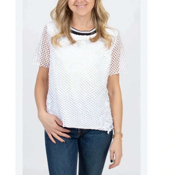 Trouve White White Mesh CROCHET OVERLAY Blouse - Picture 4 of 16